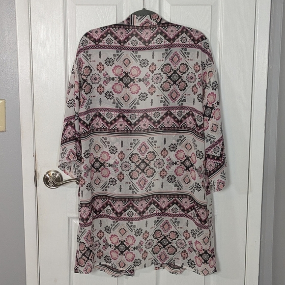 Wallflower Sheer Geometric Floral Print Bohemian Open Front‎ Kimono Top Size L - Picture 3 of 6